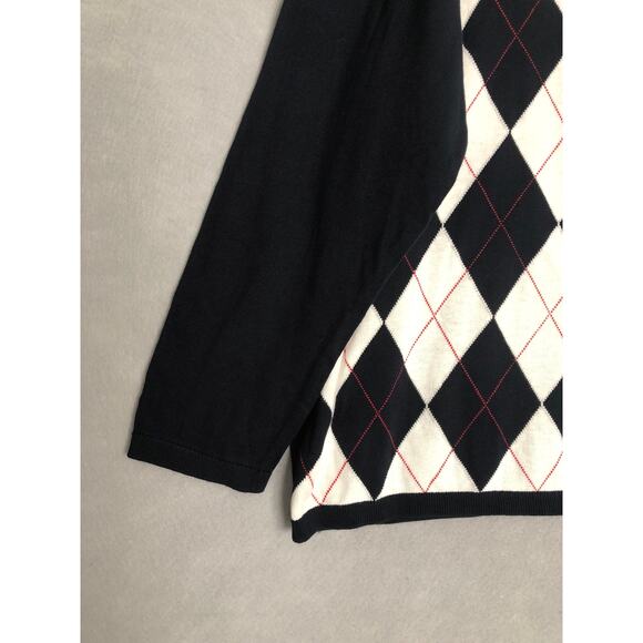 Tommy Hilfiger Argyle Sweater Women's 0X Ivy V-Neck Navy NEW - Picture 3 of 6